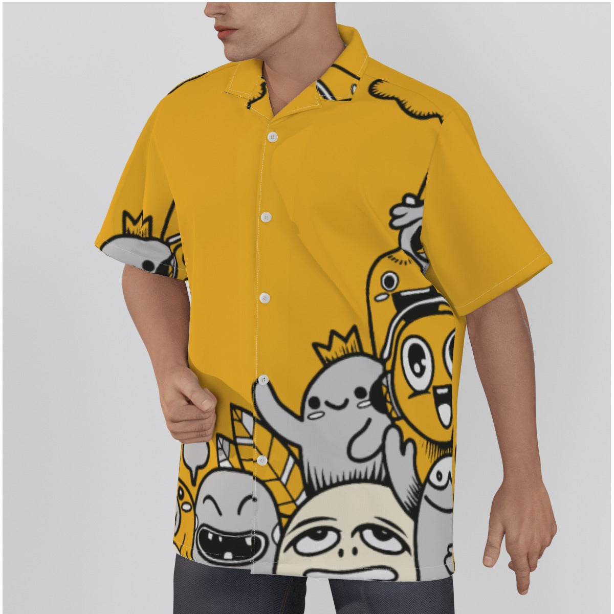 Men's Yellow Anime Beach Shirt