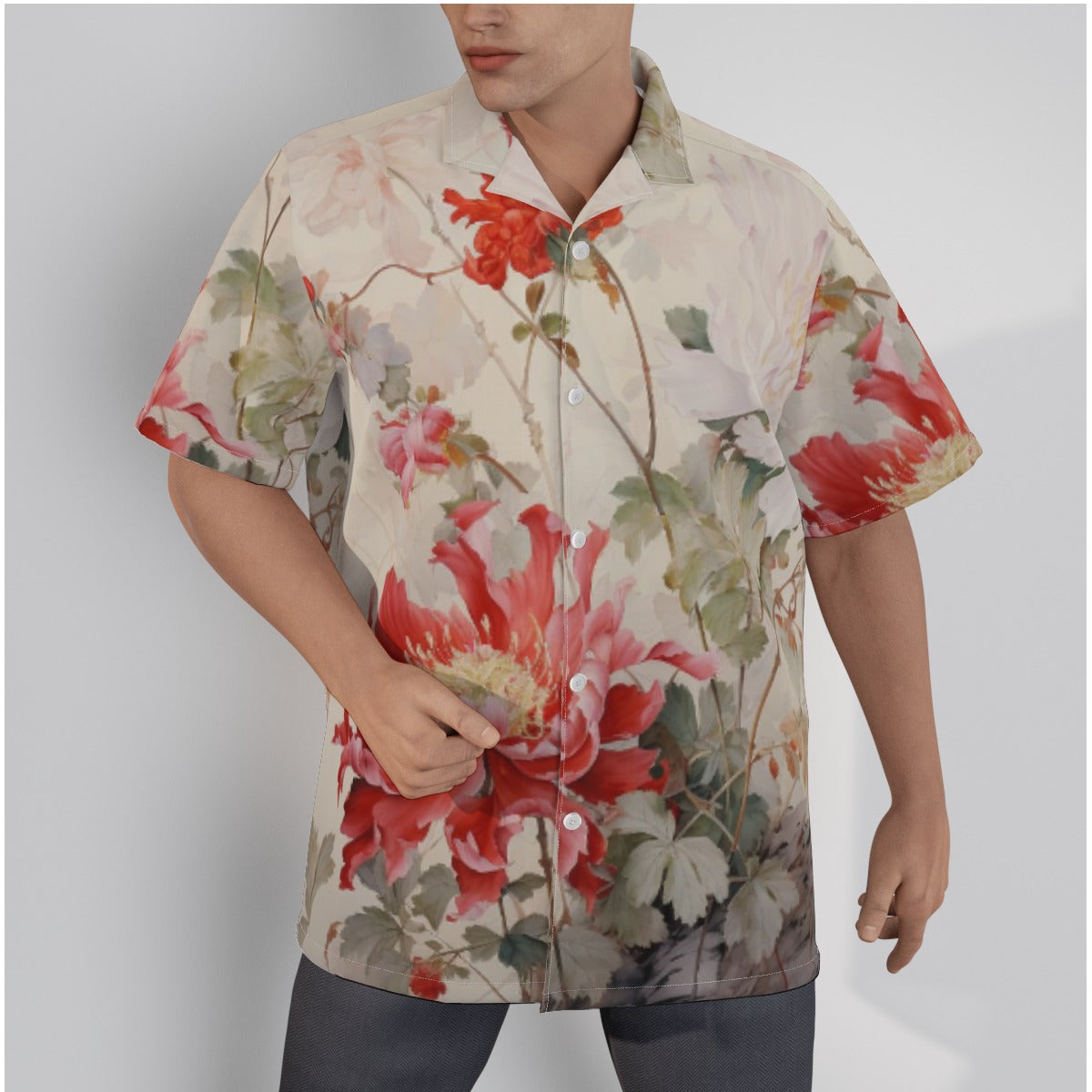Men's Red Floral Resort Shirt