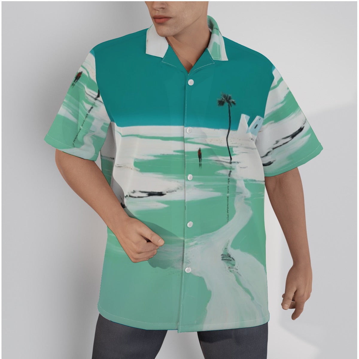 Men's Green Sandy Beaches Designer Resort Shirt