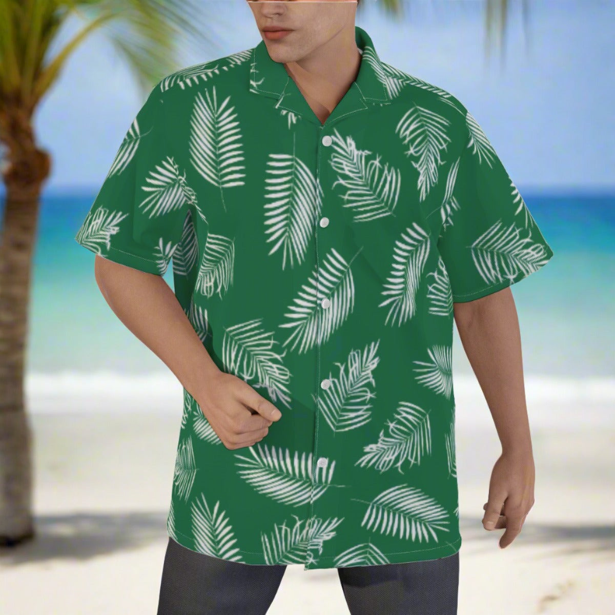 Classic Men's Green Leaf Resort Shirt, 99% Cotton Men's Shirt