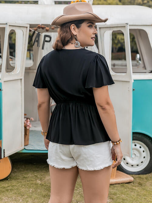 Black Plus Size V-Neck Summer Top