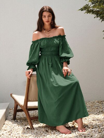 Green Off Shoulder Summer Maxi Dress