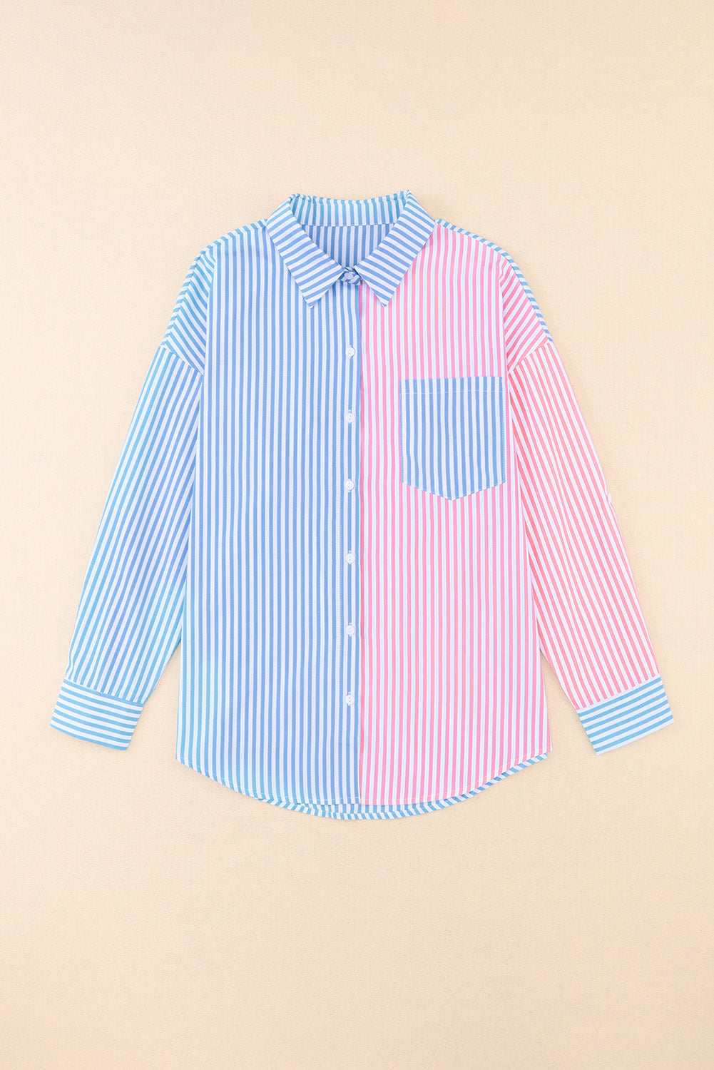 Striped Two-Tone Casual Resort Blouse