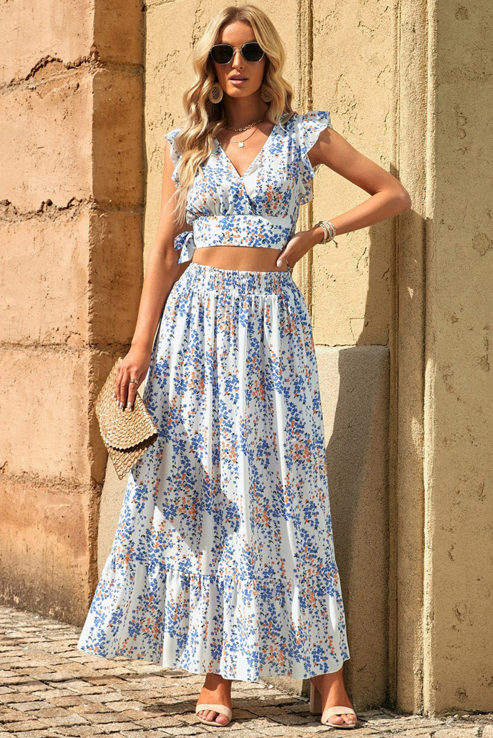 Summer Cropped Top and Maxi Skirt Set