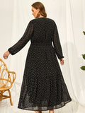 Plus Size Embroidered Tassel Balloon Sleeve Long Dress