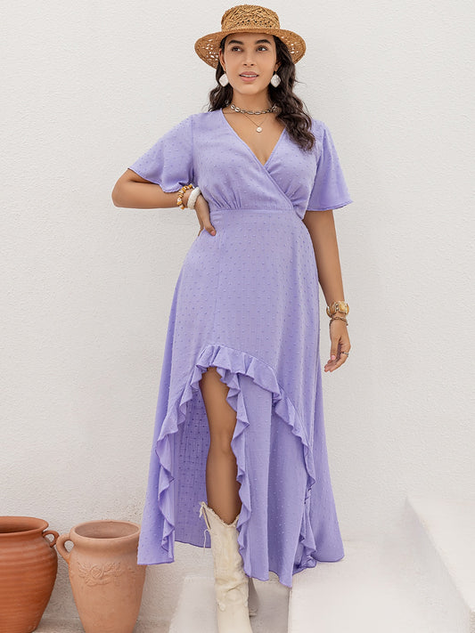 Plus Size Lavender Swiss Dot Midi Vacation Dress