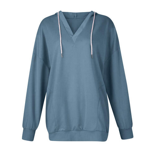 Drawstring V-Neck Long Sleeve Hoodie