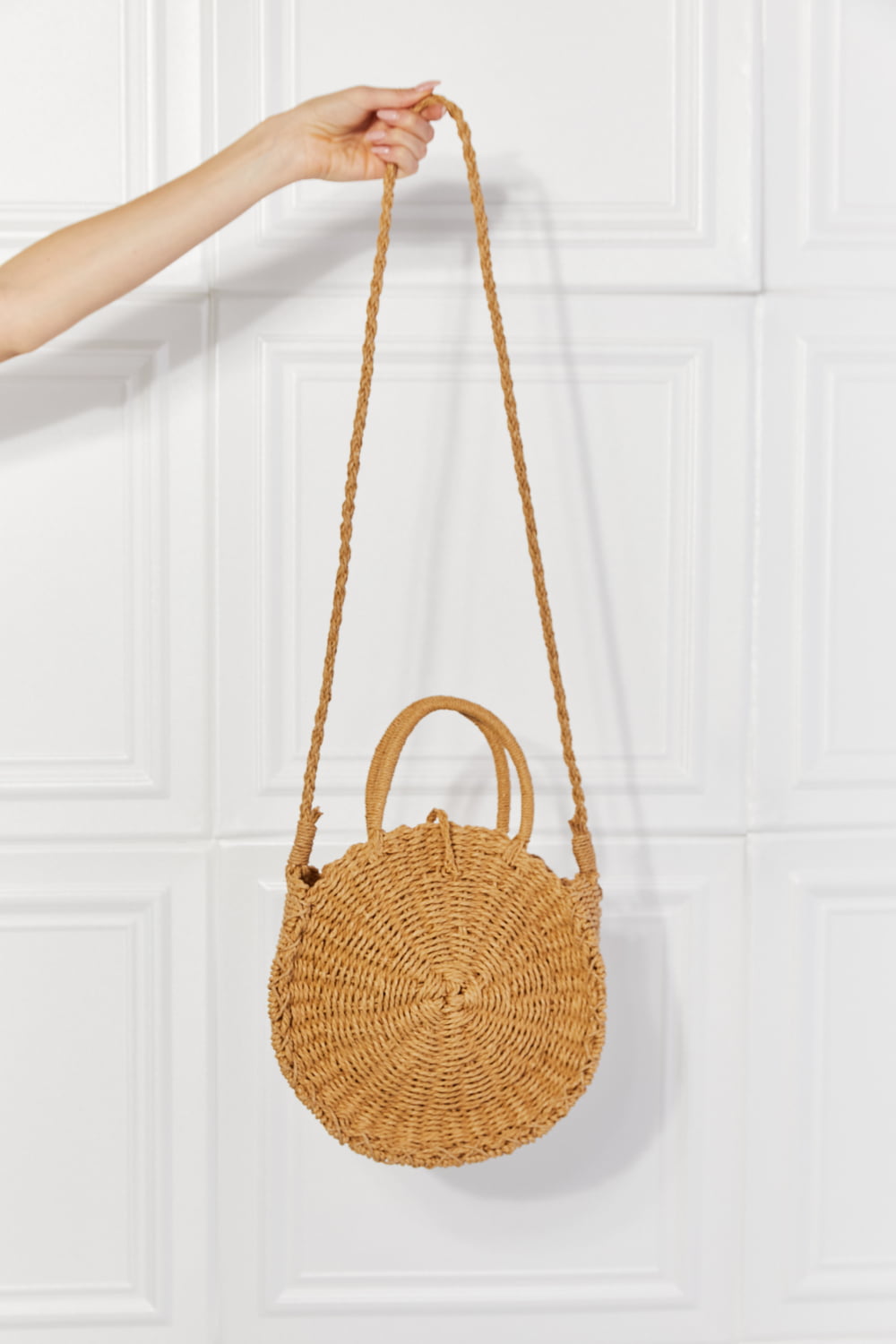 Round Rattan Woven Bag Vintage Braided Detail Crossbody Bag - Temu