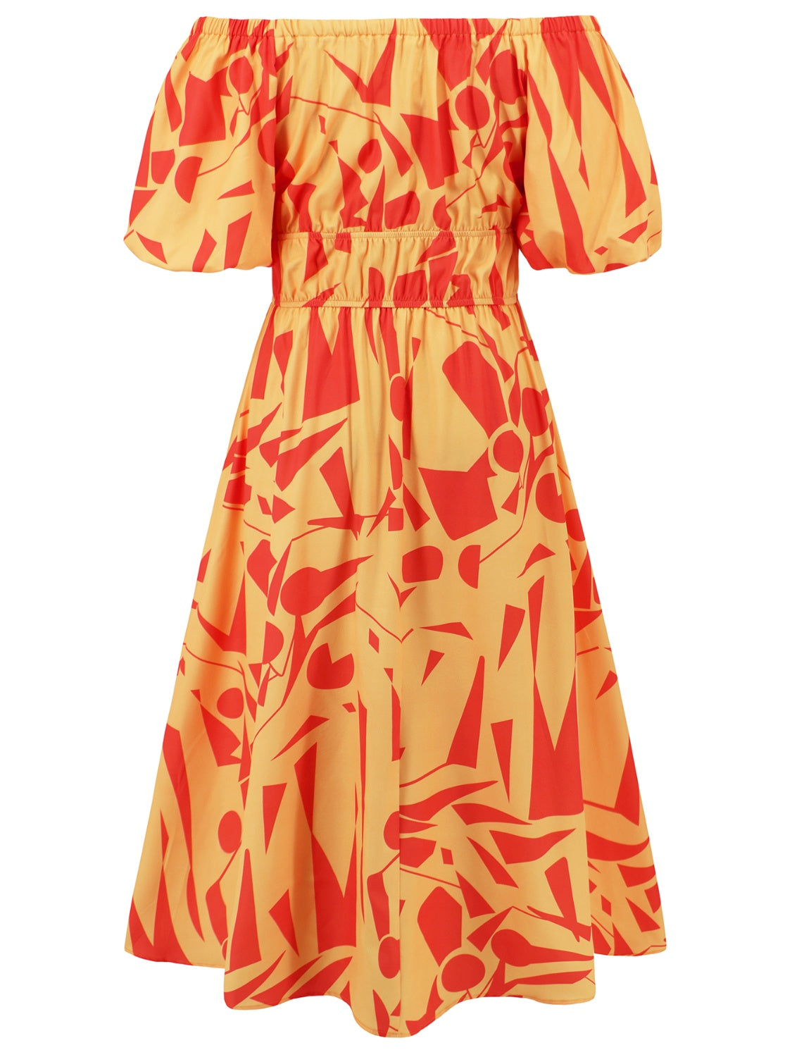 Tropical Off-Shoulder Balloon Sleeve Dress