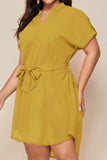 Plus Size Notched Tie Waist Mini Summer Dress up to 3XL