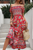 Boho Floral Off-Shoulder Vacation Midi Dress