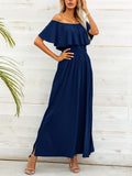 Classy Off-Shoulder Slit Resort Vacay Maxi Dress