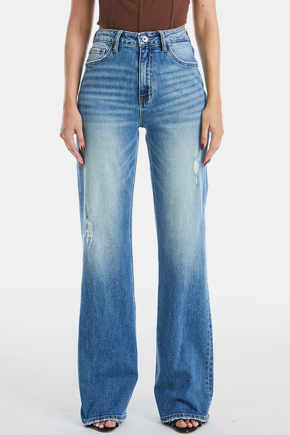 Full Size Ultra High-Waist Gradient Bootcut Mom Jeans