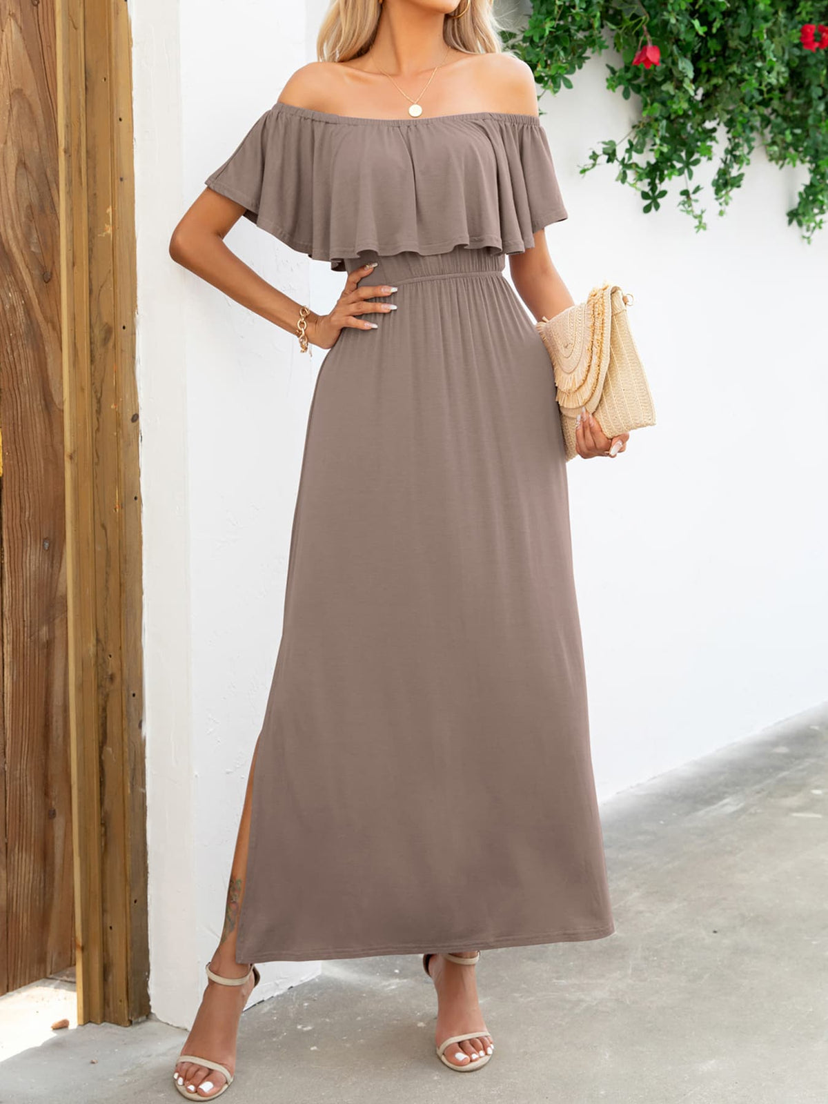 Classy Off-Shoulder Slit Resort Vacay Maxi Dress