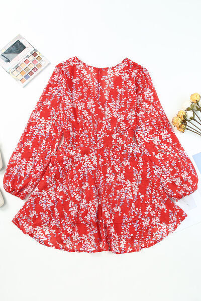 Balloon Sleeve Red Floral Summer Dress