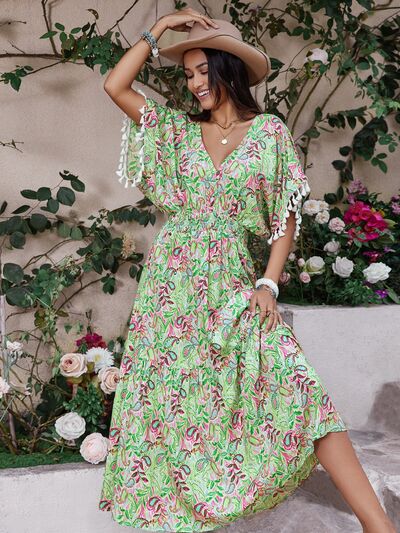 Tassel Sleeve Boho Midi Beach Dress