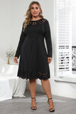 Plus Size Long Sleeve Cutout Black Resort Dress