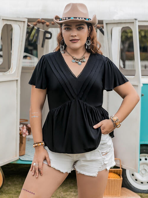 Black Plus Size V-Neck Summer Top