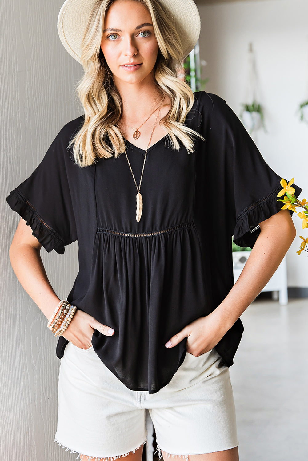 Boho Flounce Sleeve Babydoll Resort Blouse