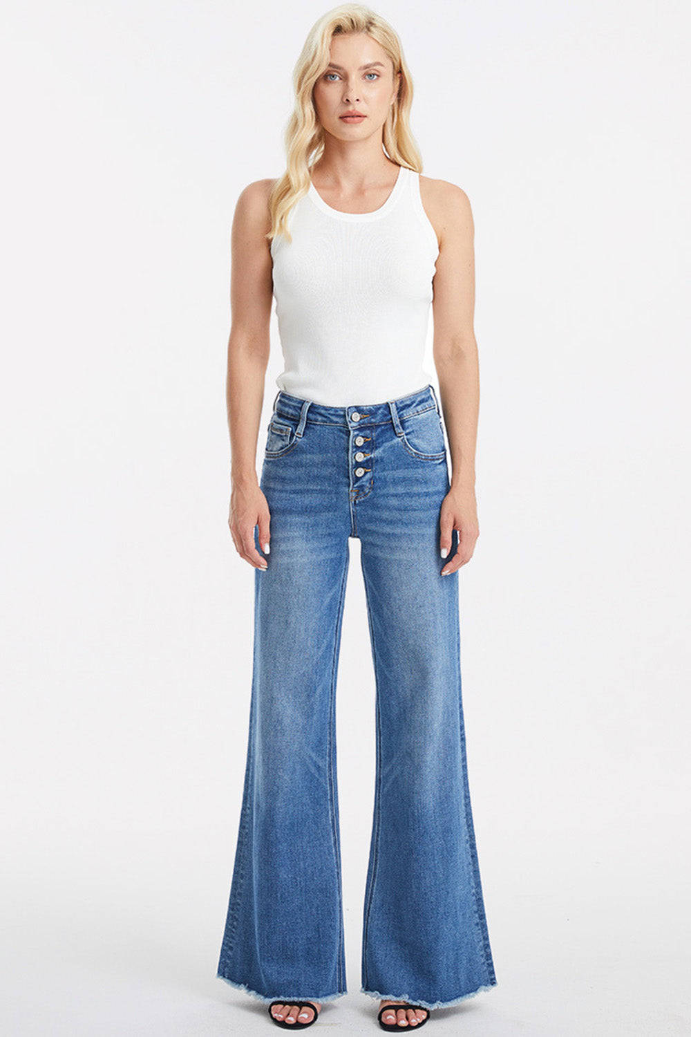 Full Size High Waist  Wide Leg Mom Jeans