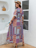 Patchwork Plus Size Beach Maxi Dress with Lace Detail