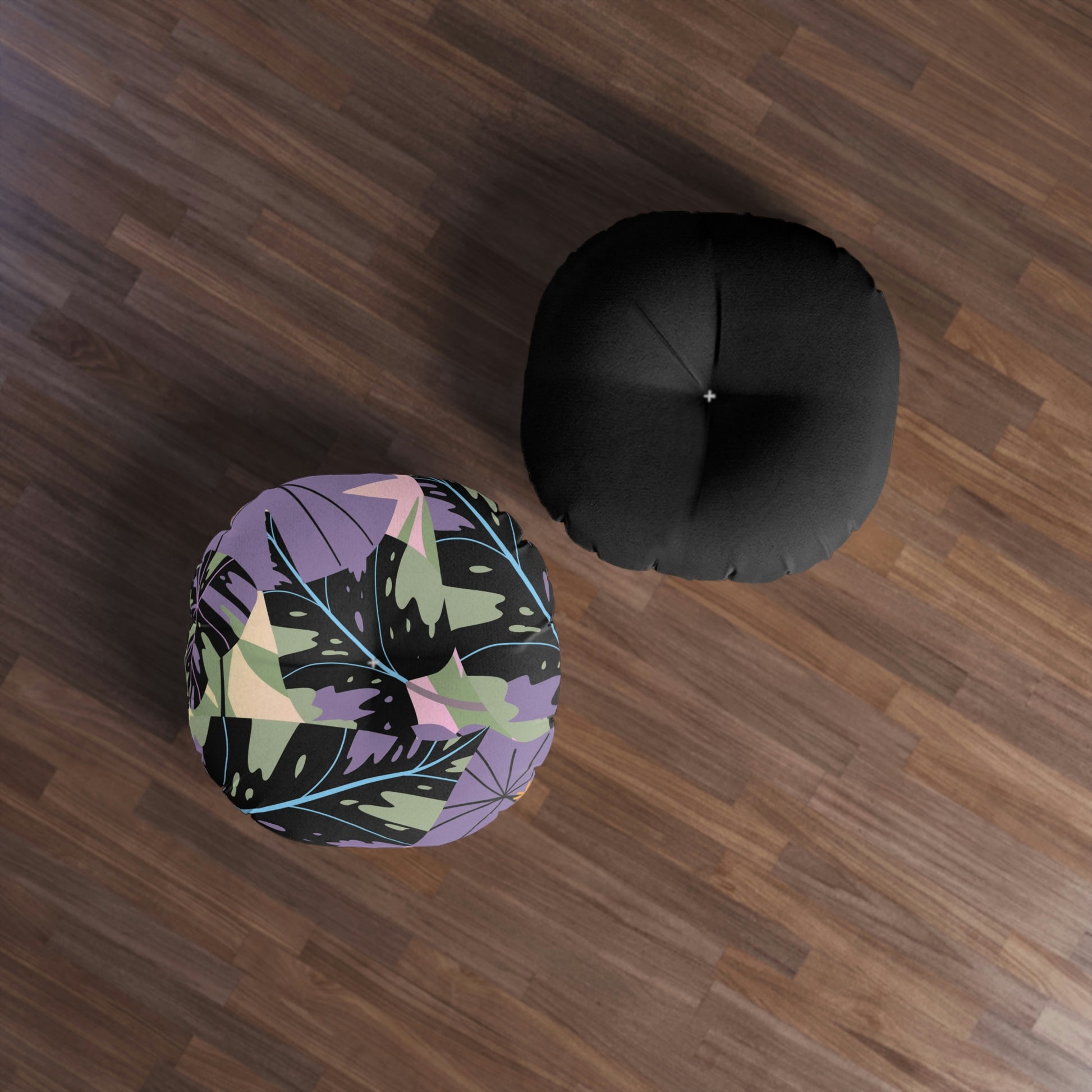 Lavender Jungle Custom Designed Tufted Floor Pillow, Round Tropical Art Floor Pillow