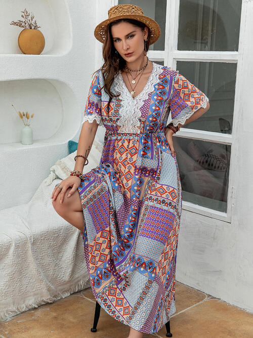 Patchwork Plus Size Beach Maxi Dress with Lace Detail