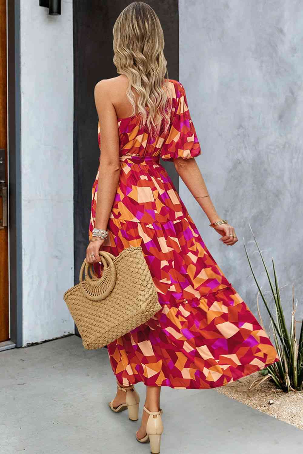 One-Shoulder Tie Belt Resort Maxi Dress