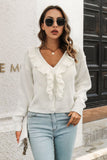 Ruffle Trim Button-Down Dropped Shoulder Sweater