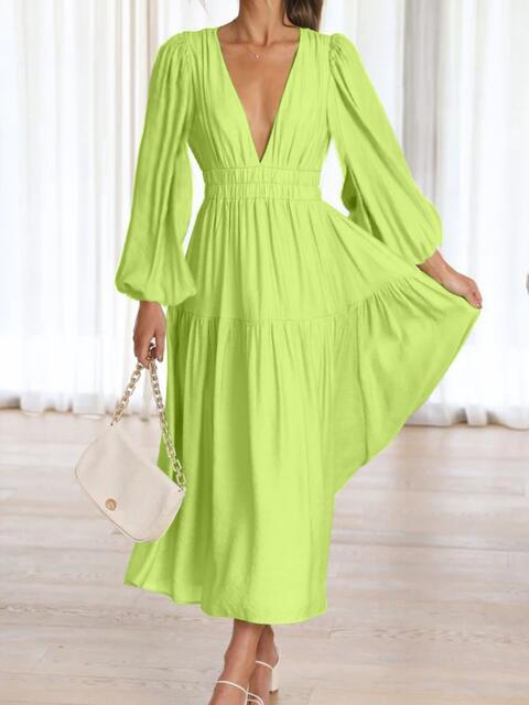 Boho Balloon Sleeve Beach Vacation Maxi Dress