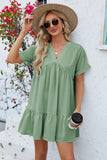 V-Neck Short Sleeve Mini Beach Dress