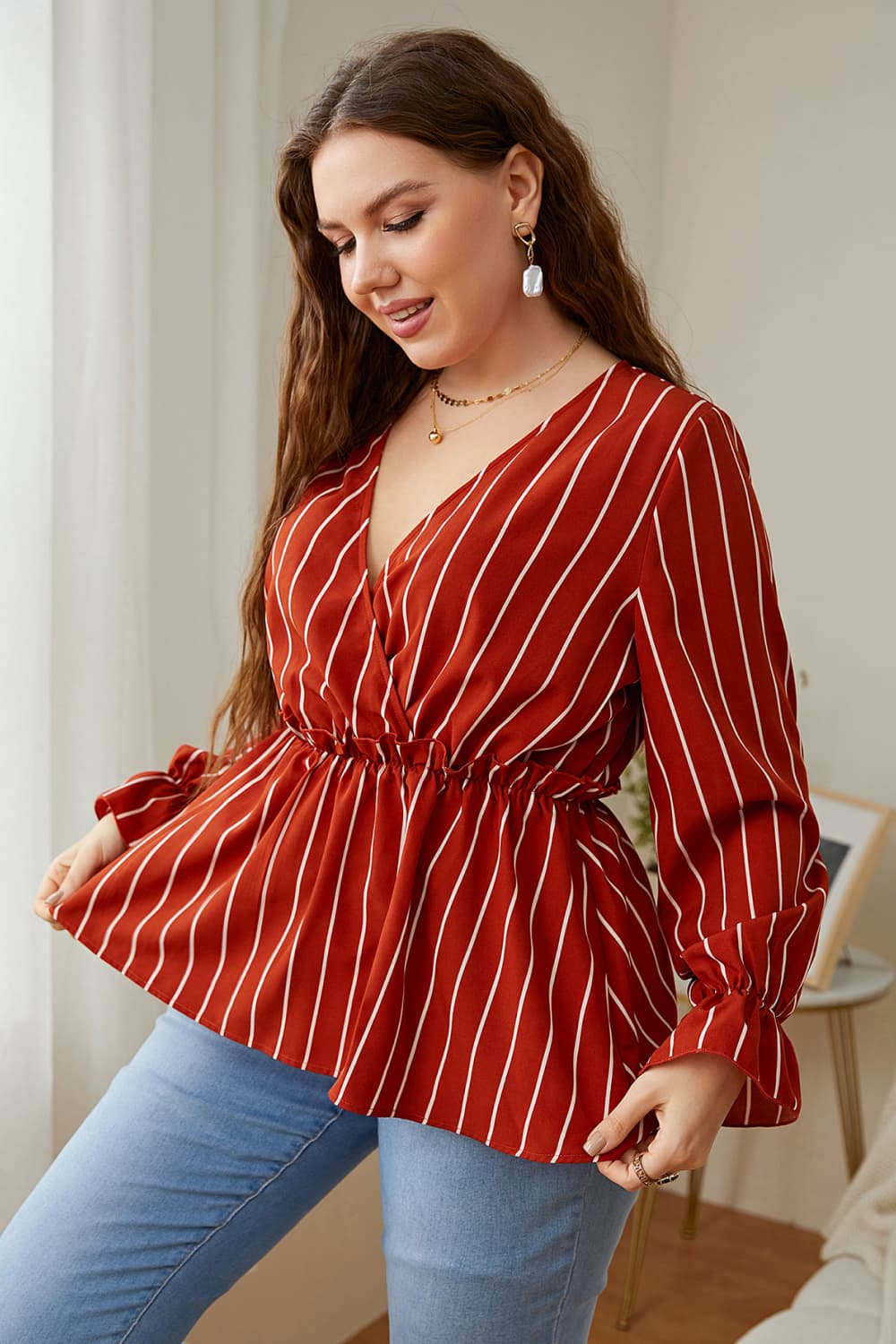 Plus Size Striped Vacation Blouse