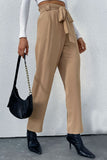 Belted Straight Leg Resort Pants with Pockets