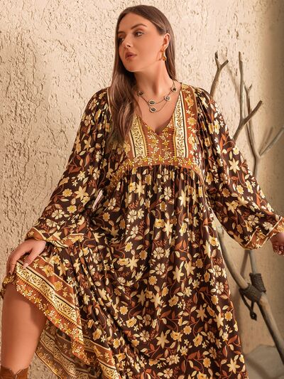 Plus Size Boho Balloon Sleeve Dress