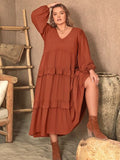 Plus Size Ruffled V-Neck Balloon Sleeve Dress