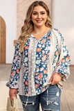 Plus Size Floral Tie Neck Boho Summer Blouse