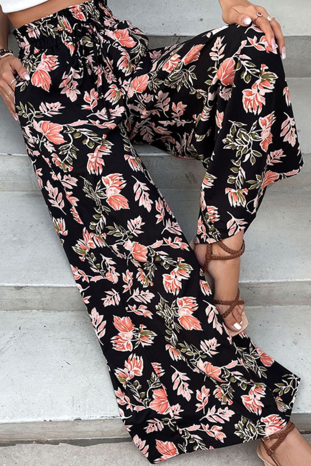 Floral Pull-On Wide Leg Resort Pants