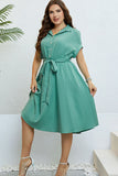 Plus Size Buttoned Tie-Waist Resort Shirt Dress