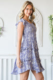 Lavender & Floral Ruffle Trim Mini Summer Dress