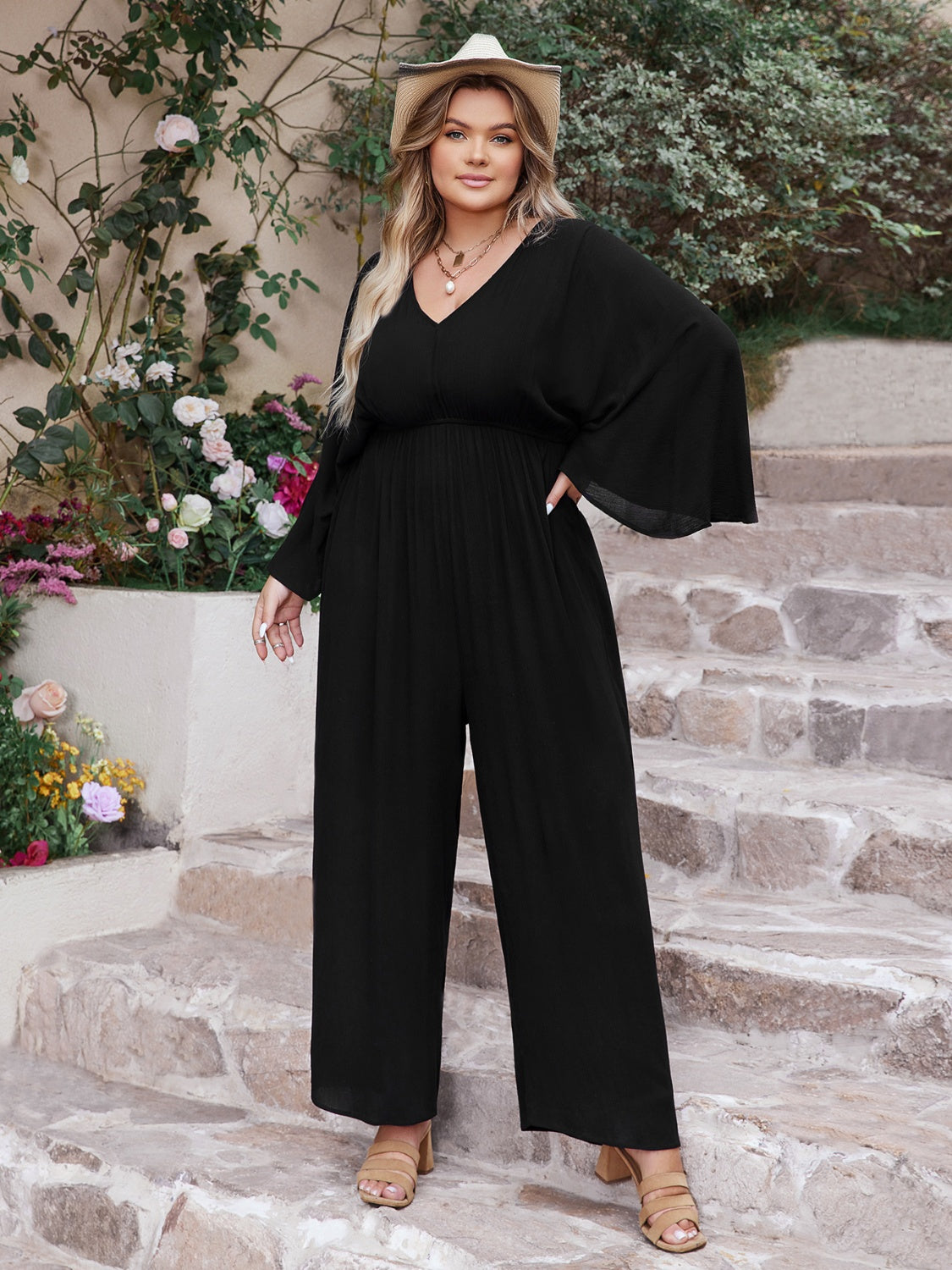 Plus Size Beachy Vacation Wide Leg Jumpsuit