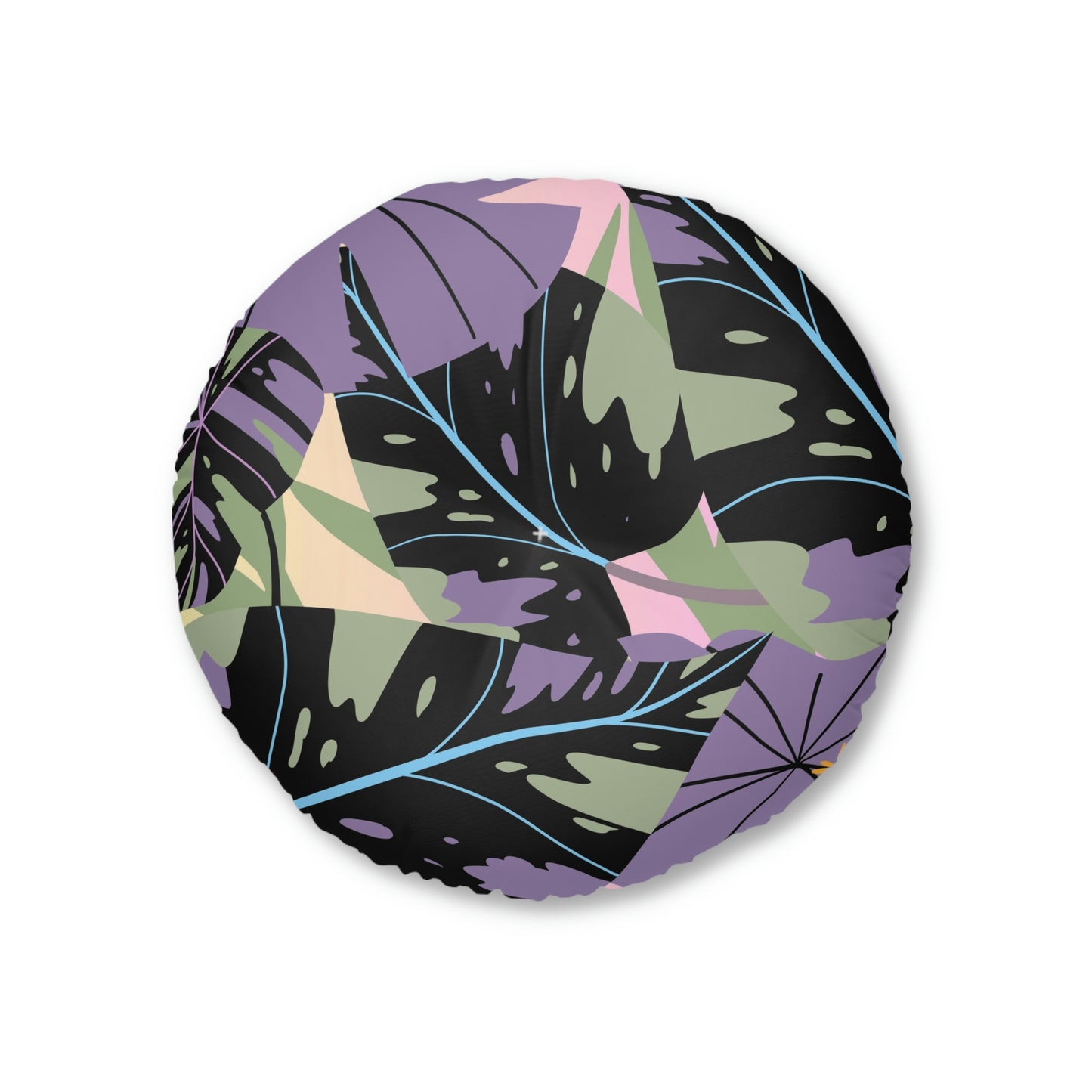Lavender Jungle Custom Designed Tufted Floor Pillow, Round Tropical Art Floor Pillow