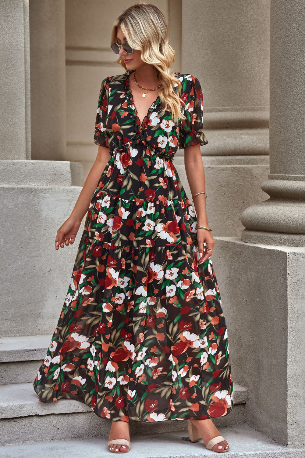 Frilly Floral Resort Maxi Dress