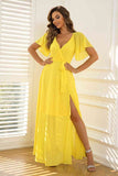 Lemon Yellow Flutter Sleeve Maxi Dress