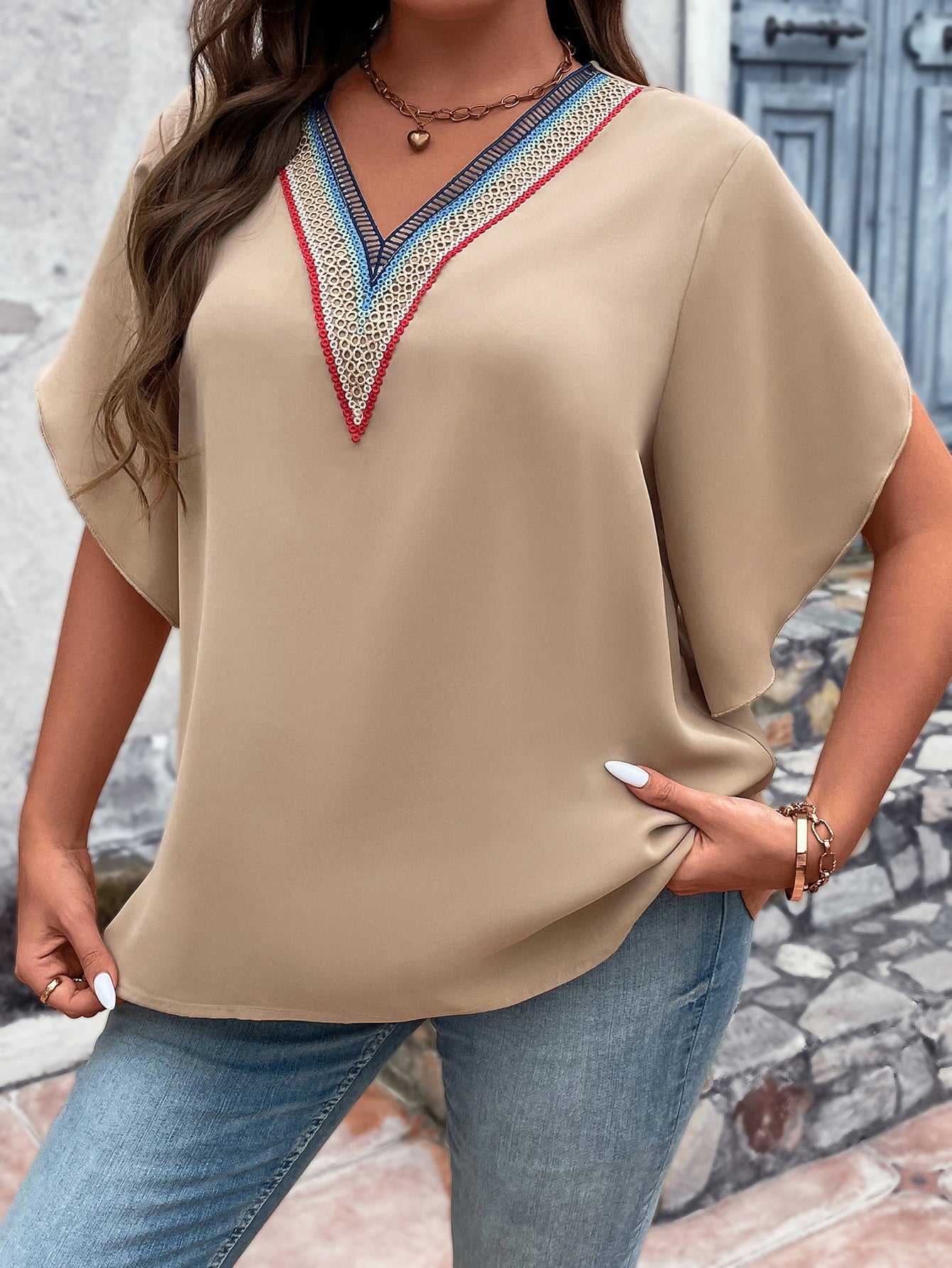 Plus Size Resort Flutter Sleeve Blouse