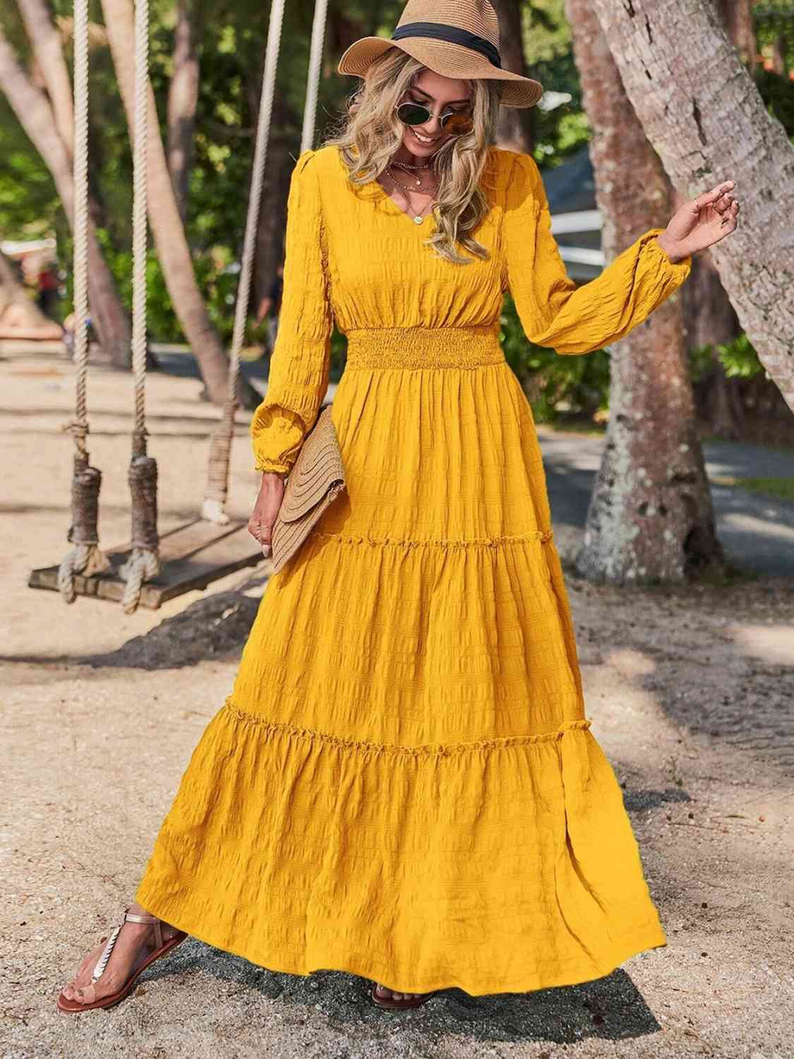 Mustard yellow long sleeve maxi dress hotsell