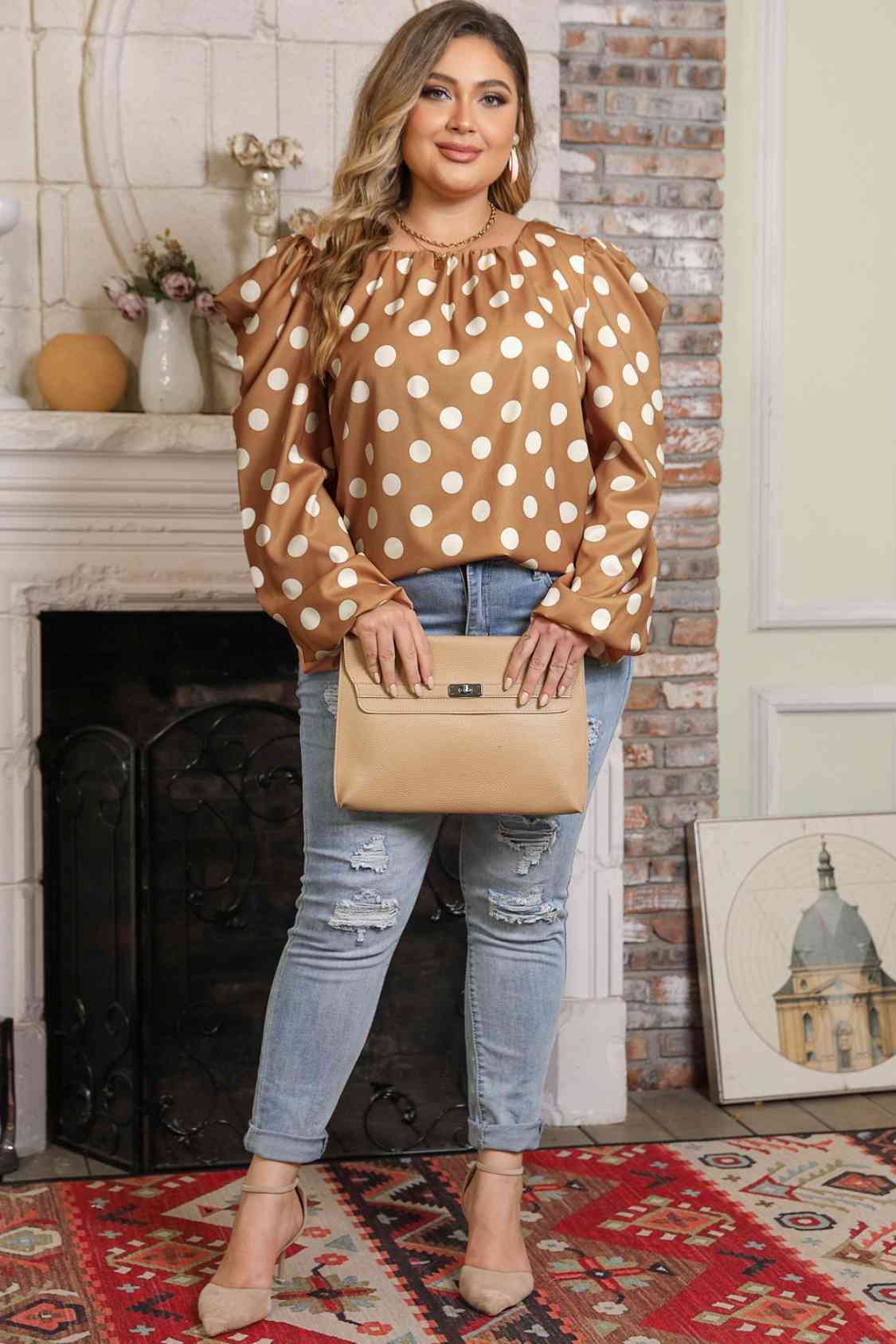 Plus Size Polka Dot Resort Blouse