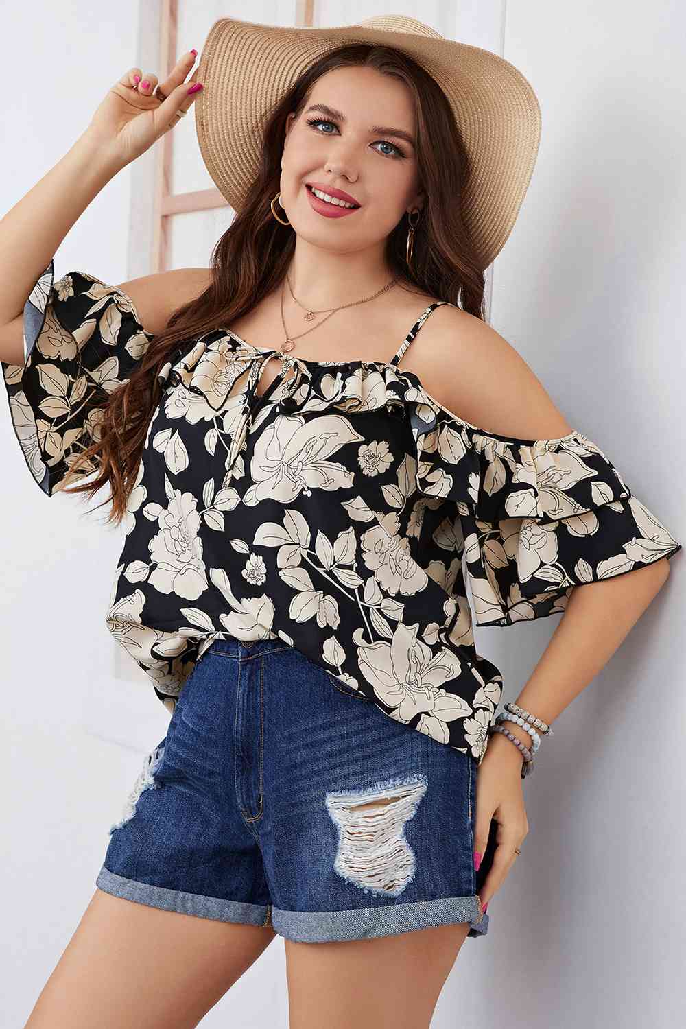 Plus Size Floral Off Shoulder Summer Top