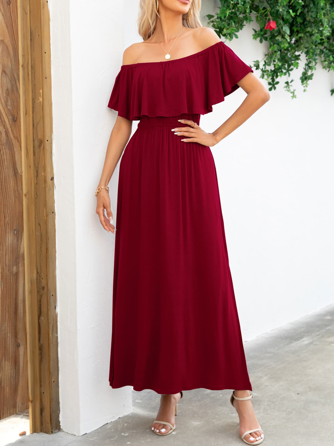 Classy Off-Shoulder Slit Resort Vacay Maxi Dress