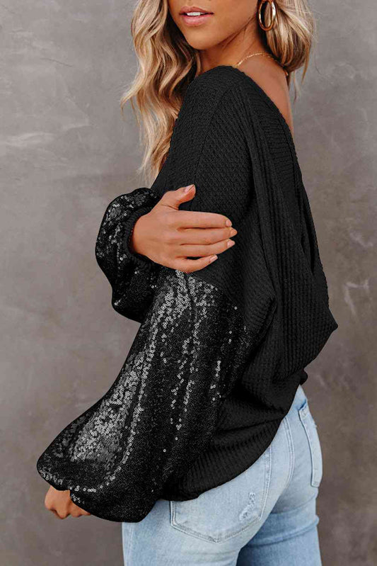 Plus Size Women's Sequin Waffle-Knit Resort Top