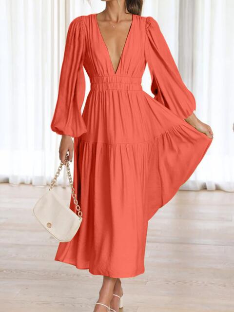 Boho Balloon Sleeve Beach Vacation Maxi Dress